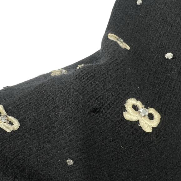 White Wheeler & Martha Womens VTG Rhinestone Bow Lambswool Angora Cardigan Sz M - Picture 8 of 15